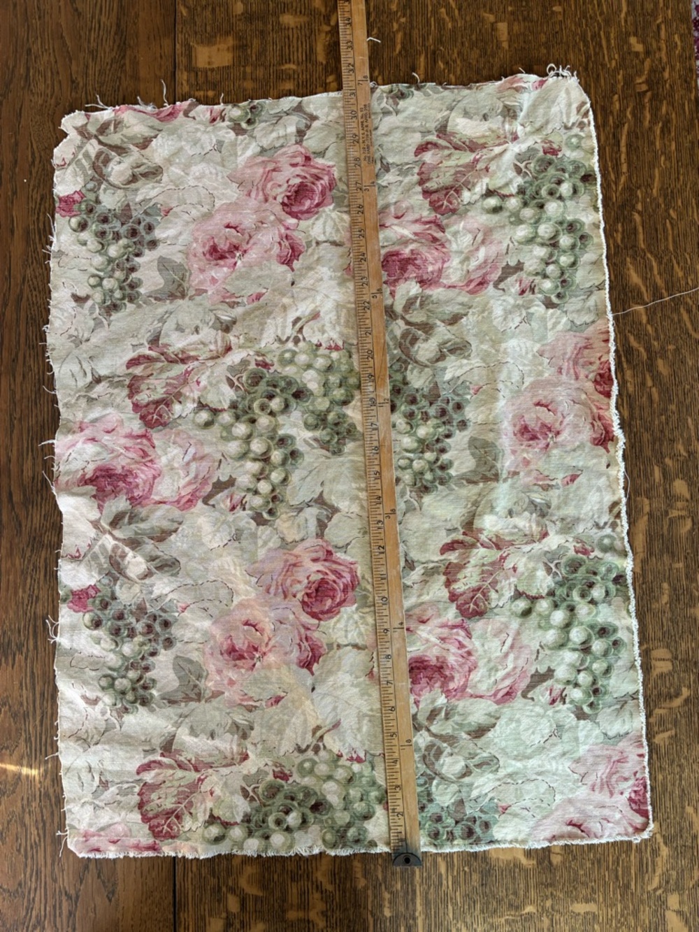 Bennison England Rosevine Faded Pink w/Green Grapes Tea Stained background